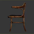 Vintage Wooden Chair With Leather Seat Armrests And Rivet Details For Home Decor